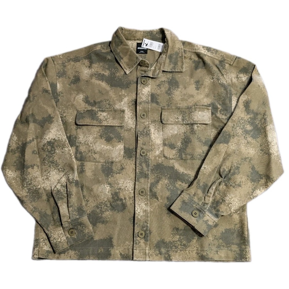 RSQ Boxy Workwear Shirt Jacket Mens L Camo Heavyweight Denim Overshirt NWT